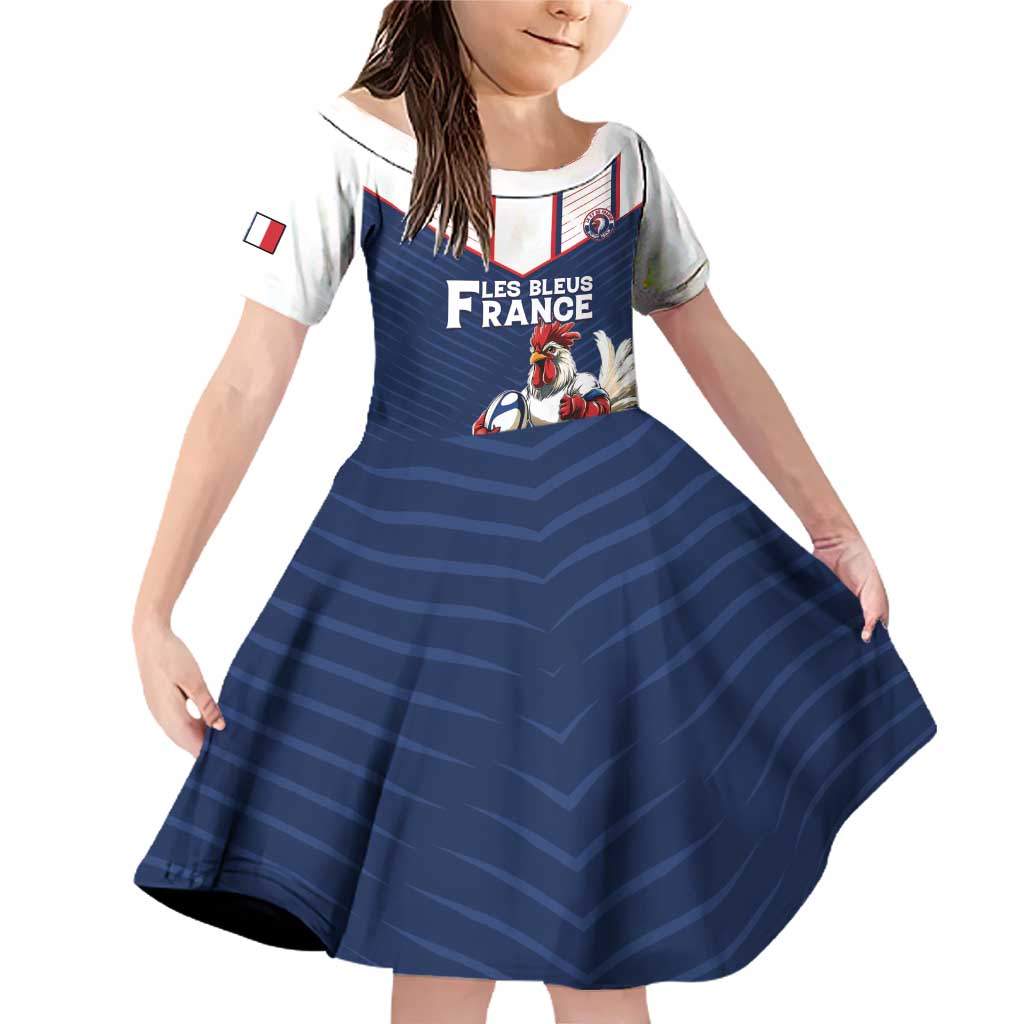 France Rugby Custom Family Matching Off Shoulder Short Dress and Hawaiian Shirt Allez Les Bleus - Sporty Style