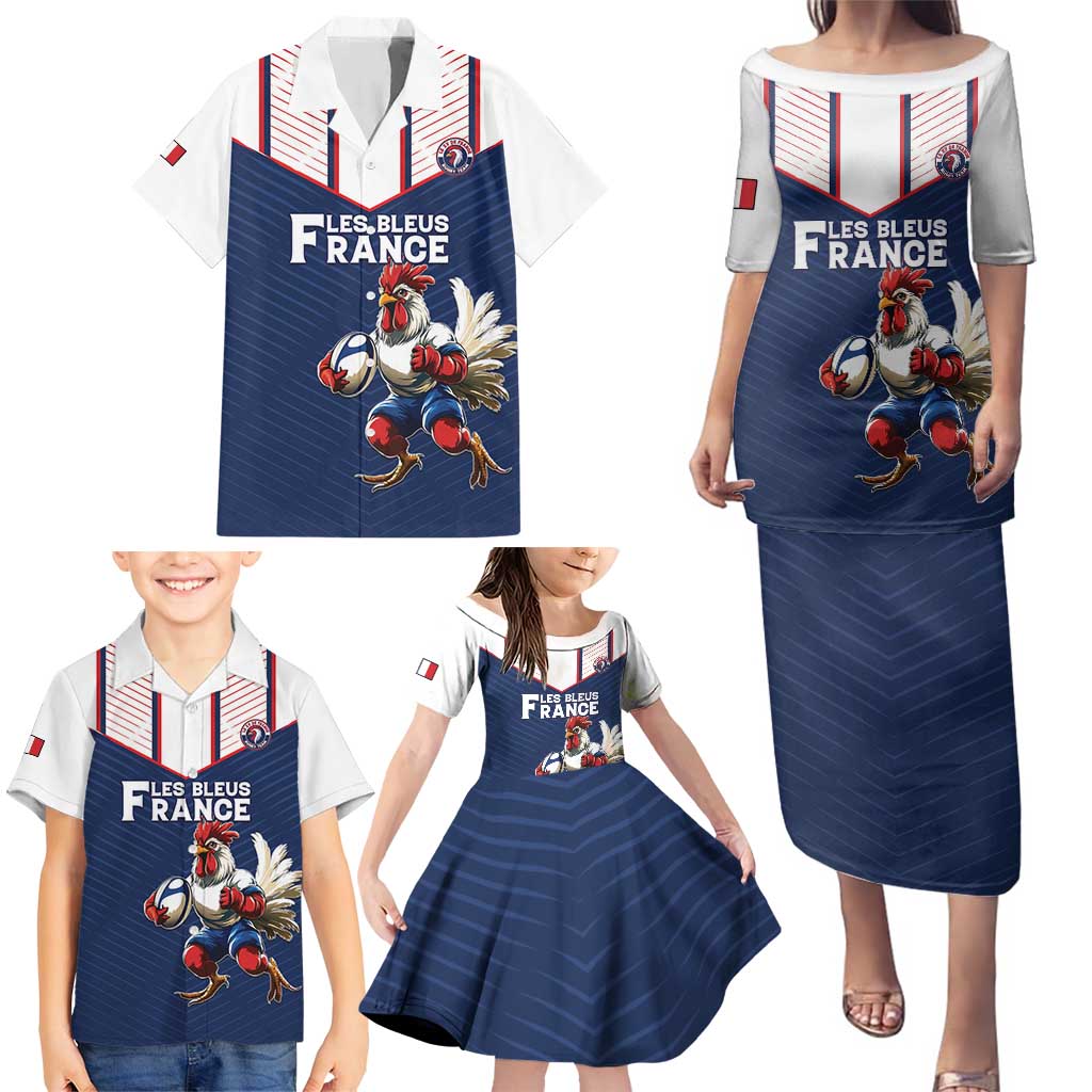 France Rugby Custom Family Matching Puletasi and Hawaiian Shirt Allez Les Bleus - Sporty Style