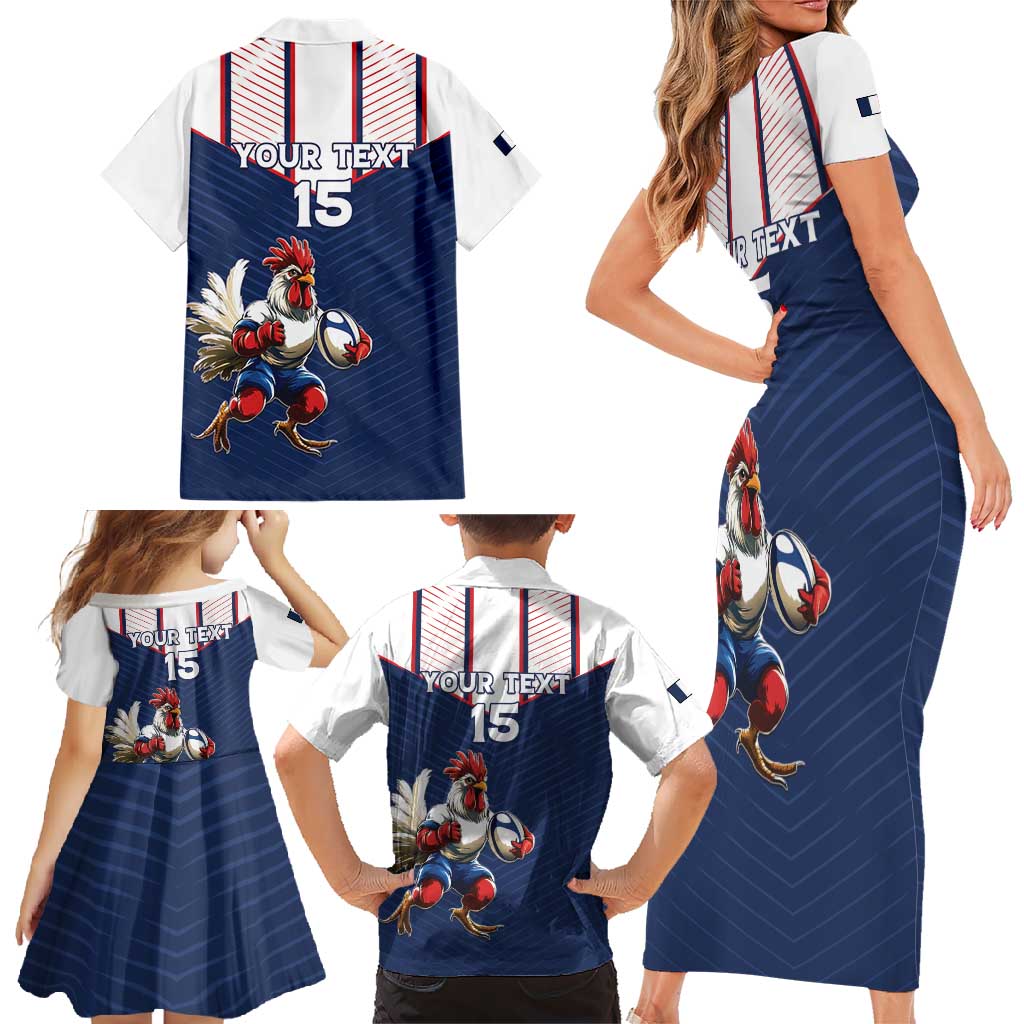 France Rugby Custom Family Matching Short Sleeve Bodycon Dress and Hawaiian Shirt Allez Les Bleus - Sporty Style