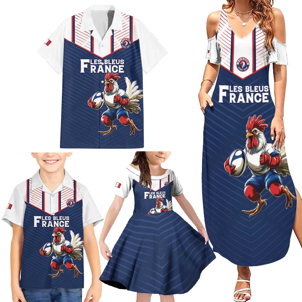 France Rugby Custom Family Matching Summer Maxi Dress and Hawaiian Shirt Allez Les Bleus - Sporty Style
