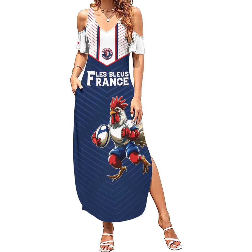 France Rugby Custom Family Matching Summer Maxi Dress and Hawaiian Shirt Allez Les Bleus - Sporty Style