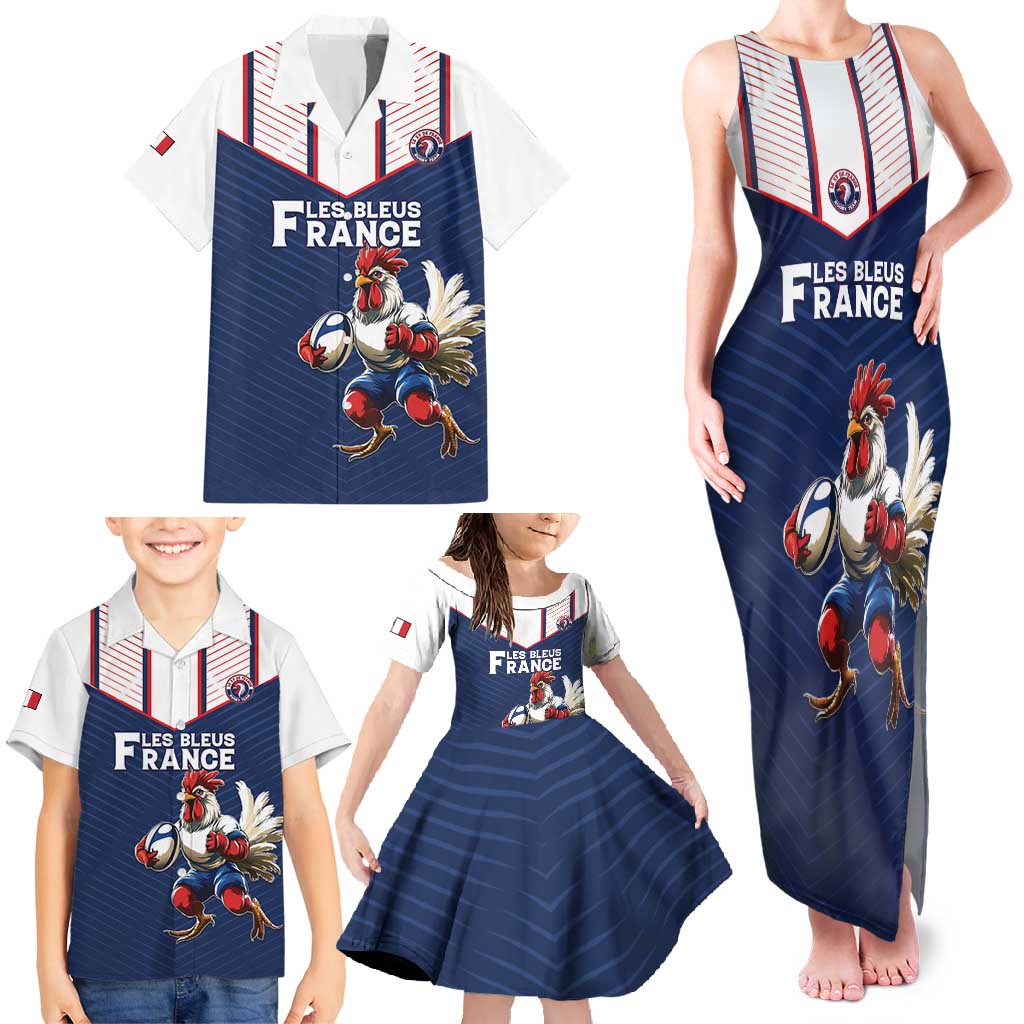 France Rugby Custom Family Matching Tank Maxi Dress and Hawaiian Shirt Allez Les Bleus - Sporty Style