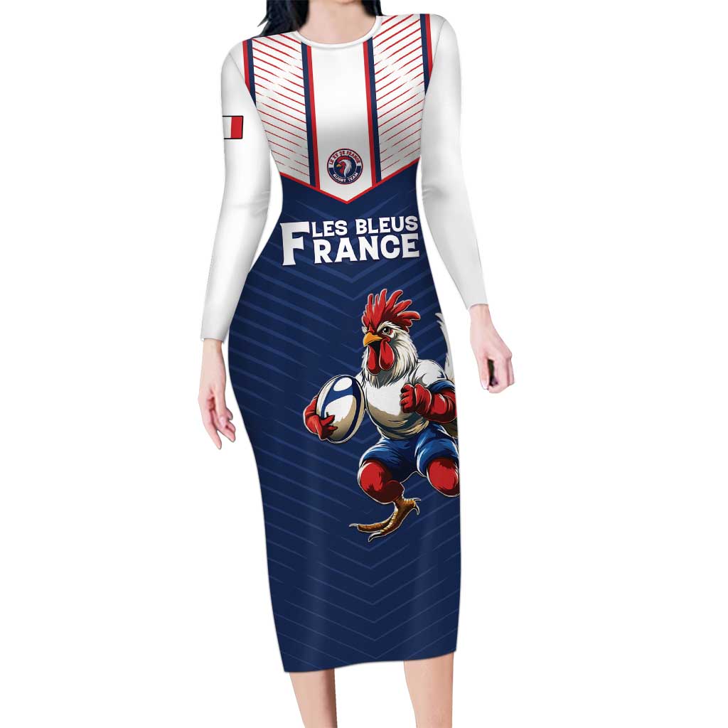 France Rugby Custom Long Sleeve Bodycon Dress Allez Les Bleus - Sporty Style
