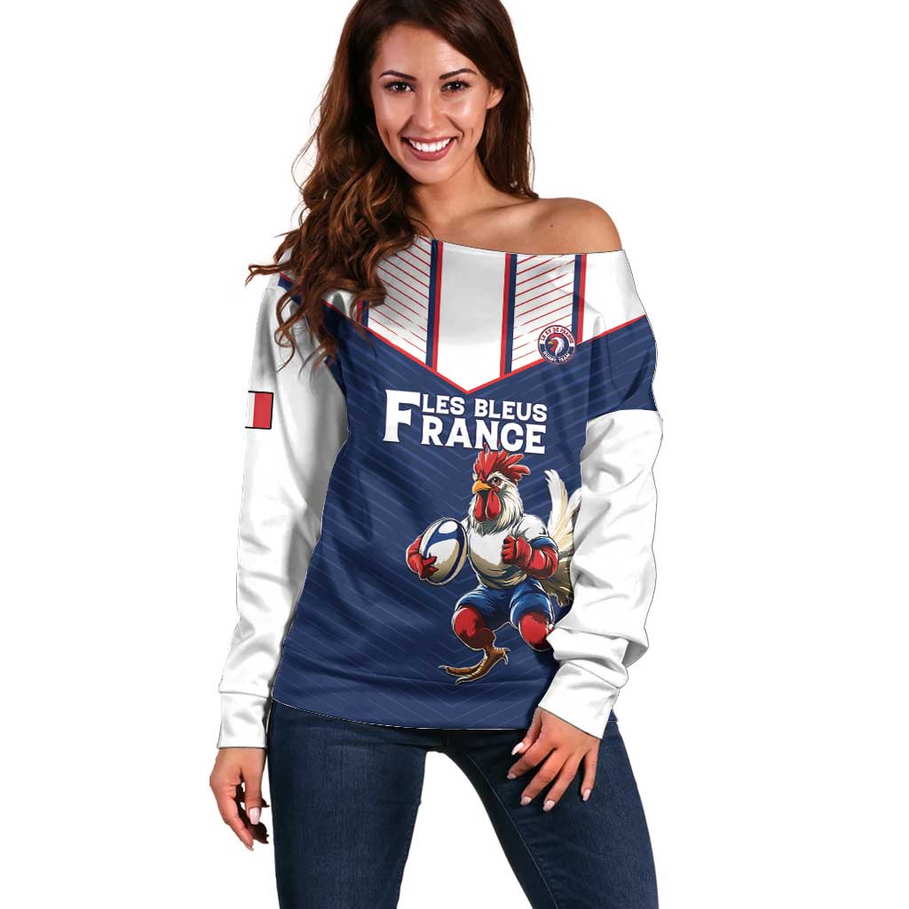 France Rugby Custom Off Shoulder Sweater Allez Les Bleus - Sporty Style