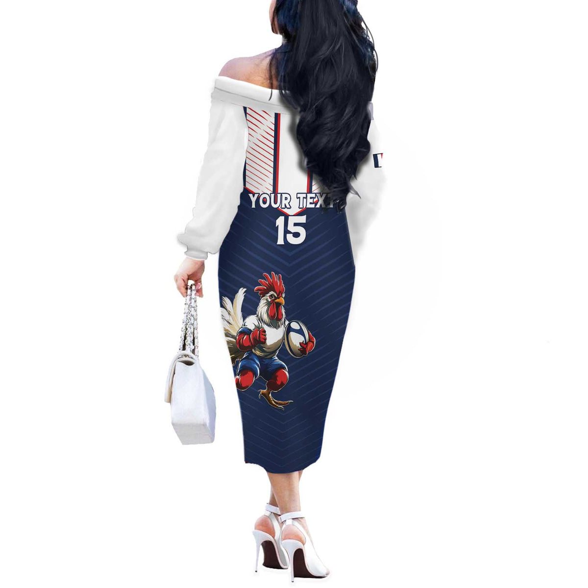 France Rugby Custom Off The Shoulder Long Sleeve Dress Allez Les Bleus - Sporty Style