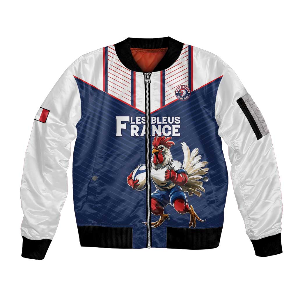 France Rugby Custom Sleeve Zip Bomber Jacket Allez Les Bleus - Sporty Style