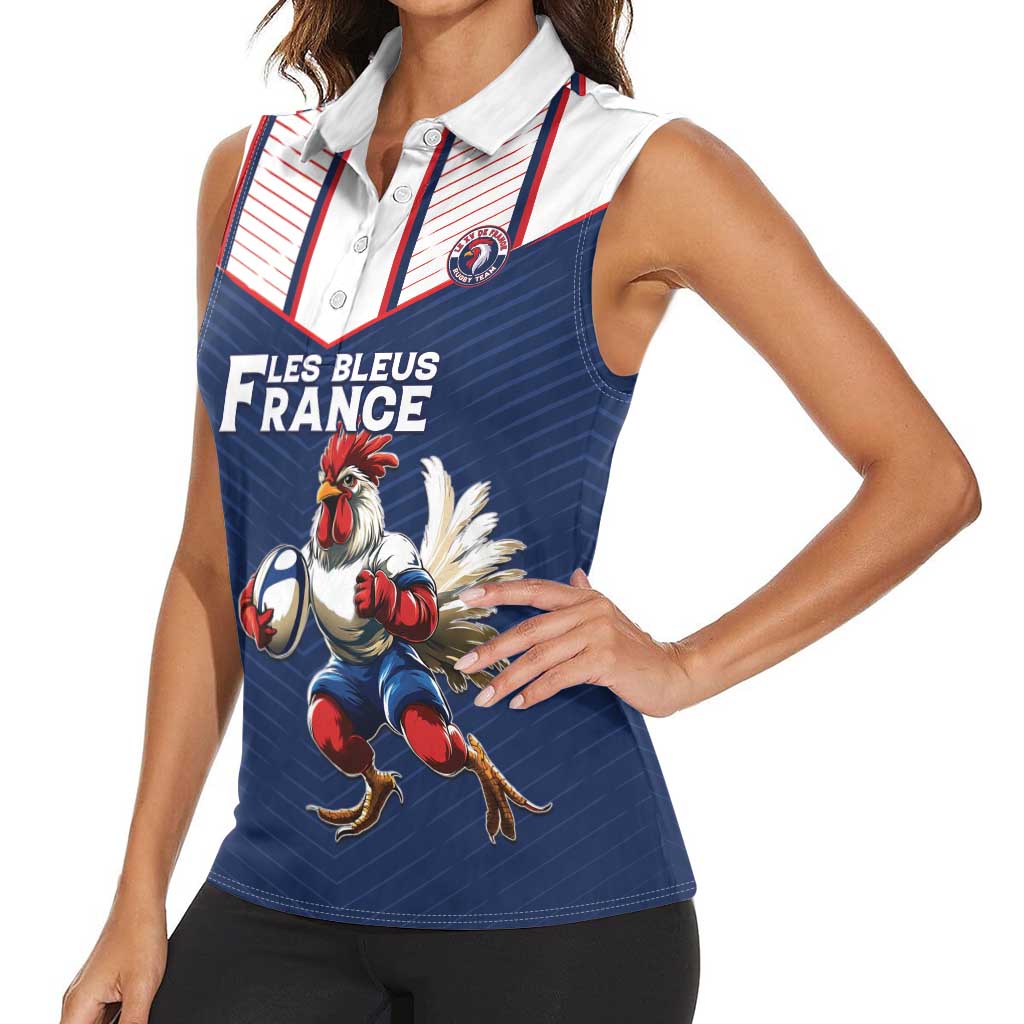 France Rugby Custom Women Sleeveless Polo Shirt Allez Les Bleus - Sporty Style
