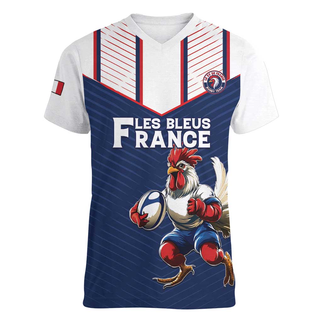 France Rugby Custom Women V-Neck T-Shirt Allez Les Bleus - Sporty Style