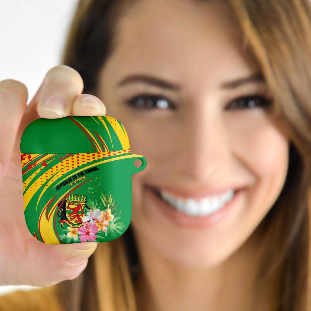 Congo Republic Day AirPods Case Coat Of Arms With Tropical Flower - Wonder Print Shop