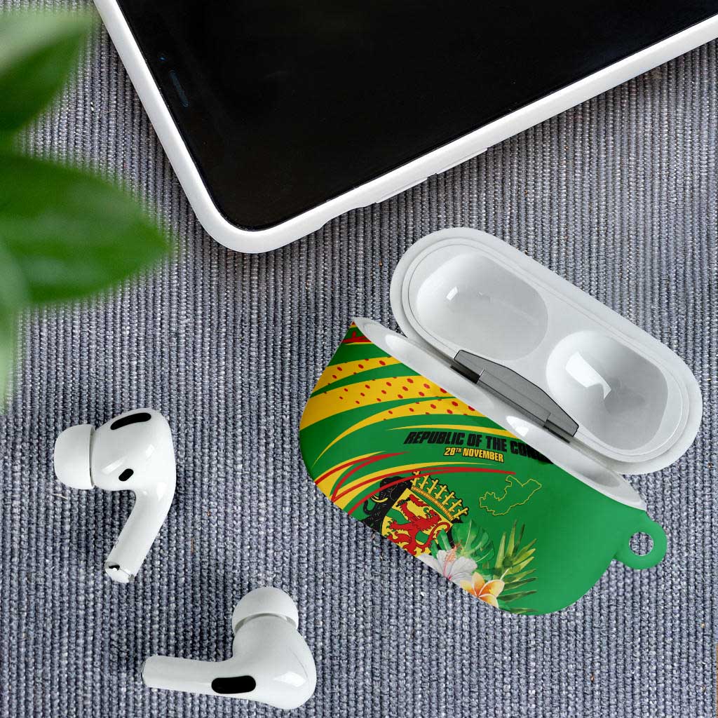 Congo Republic Day AirPods Case Coat Of Arms With Tropical Flower - Wonder Print Shop