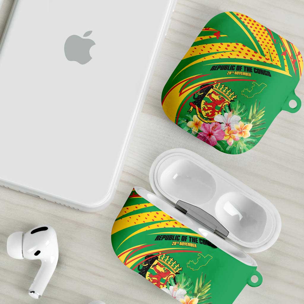 Congo Republic Day AirPods Case Coat Of Arms With Tropical Flower - Wonder Print Shop