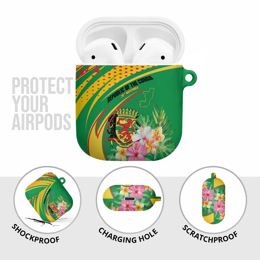 Congo Republic Day AirPods Case Coat Of Arms With Tropical Flower - Wonder Print Shop