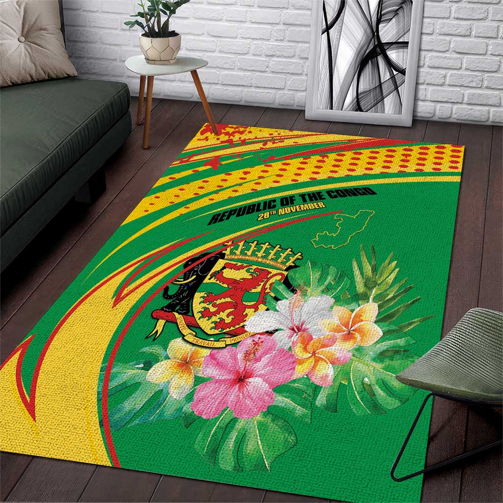 Congo Republic Day Area Rug Coat Of Arms With Tropical Flower - Wonder Print Shop