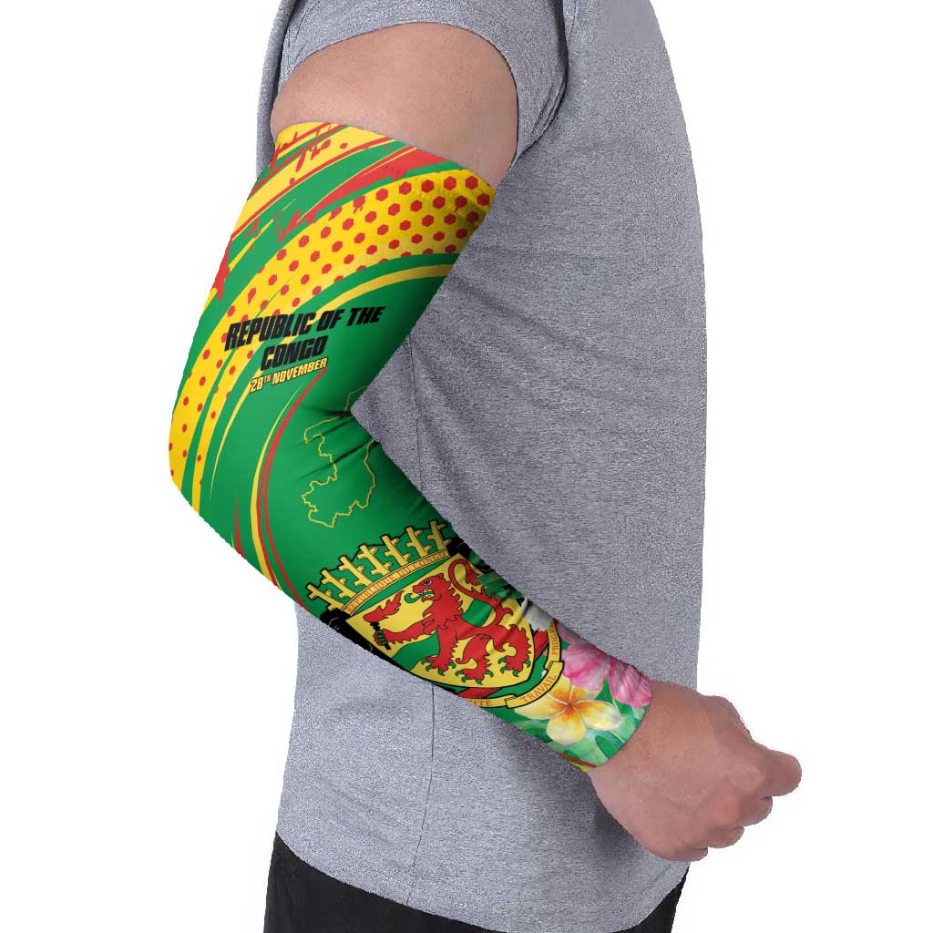 Personalized Congo Republic Day Arm Sleeves Coat Of Arms With Tropical Flower - Wonder Print Shop