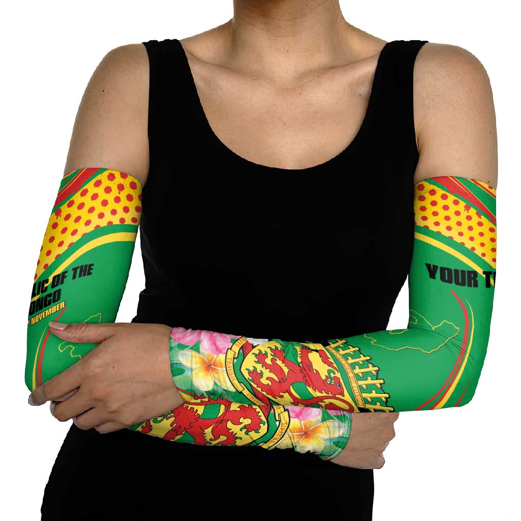 Personalized Congo Republic Day Arm Sleeves Coat Of Arms With Tropical Flower - Wonder Print Shop