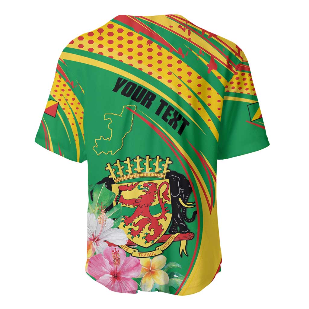 Personalized Congo Republic Day Baseball Jersey Coat Of Arms With Tropical Flower - Wonder Print Shop