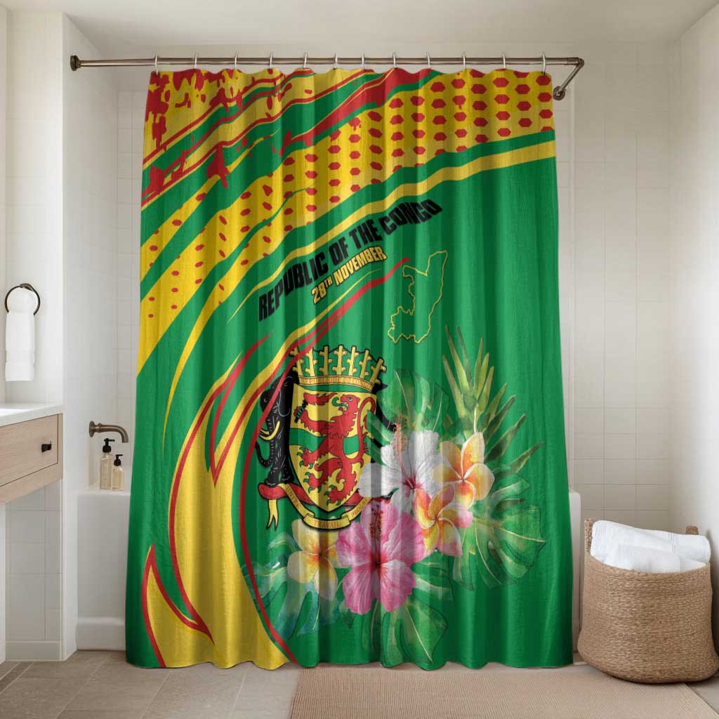 Congo Republic Day Bathroom Set Coat Of Arms With Tropical Flower - Wonder Print Shop