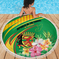 Congo Republic Day Beach Blanket Coat Of Arms With Tropical Flower - Wonder Print Shop