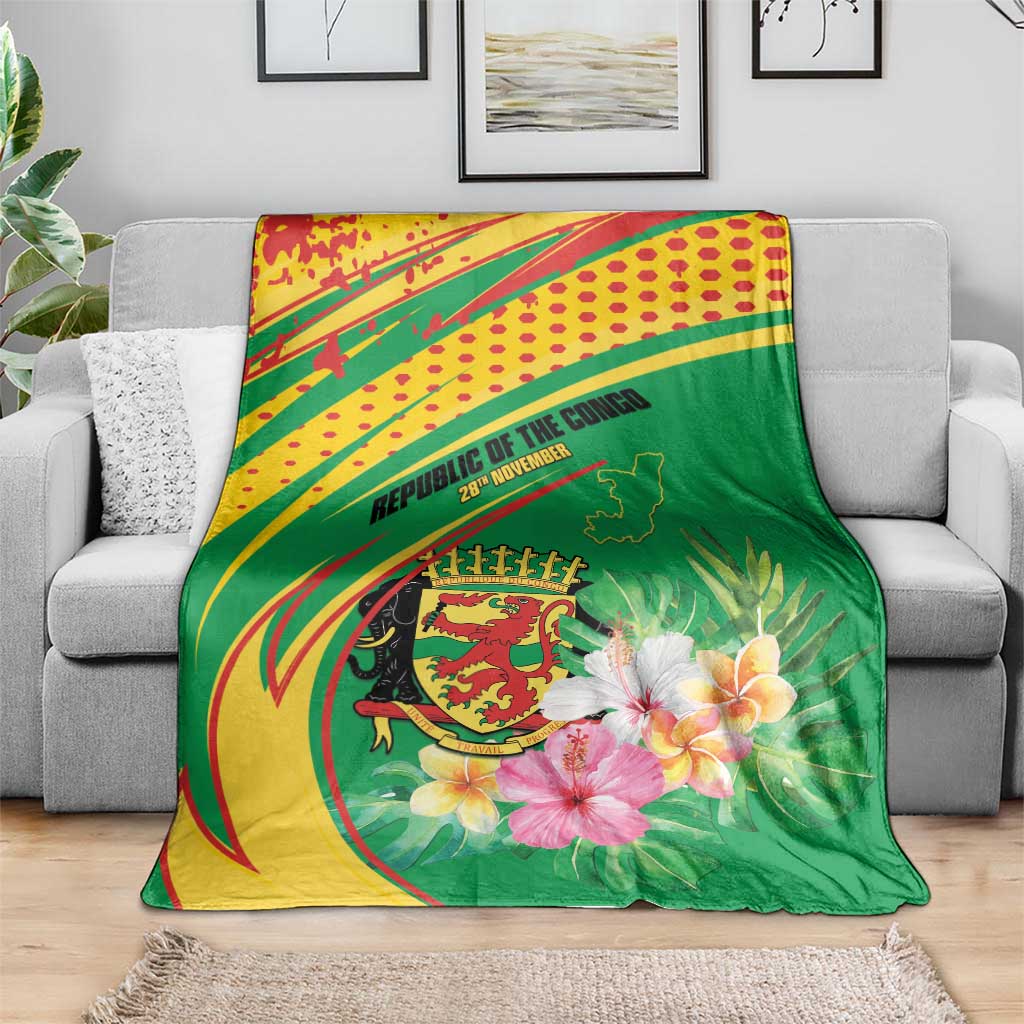 Congo Republic Day Blanket Coat Of Arms With Tropical Flower - Wonder Print Shop