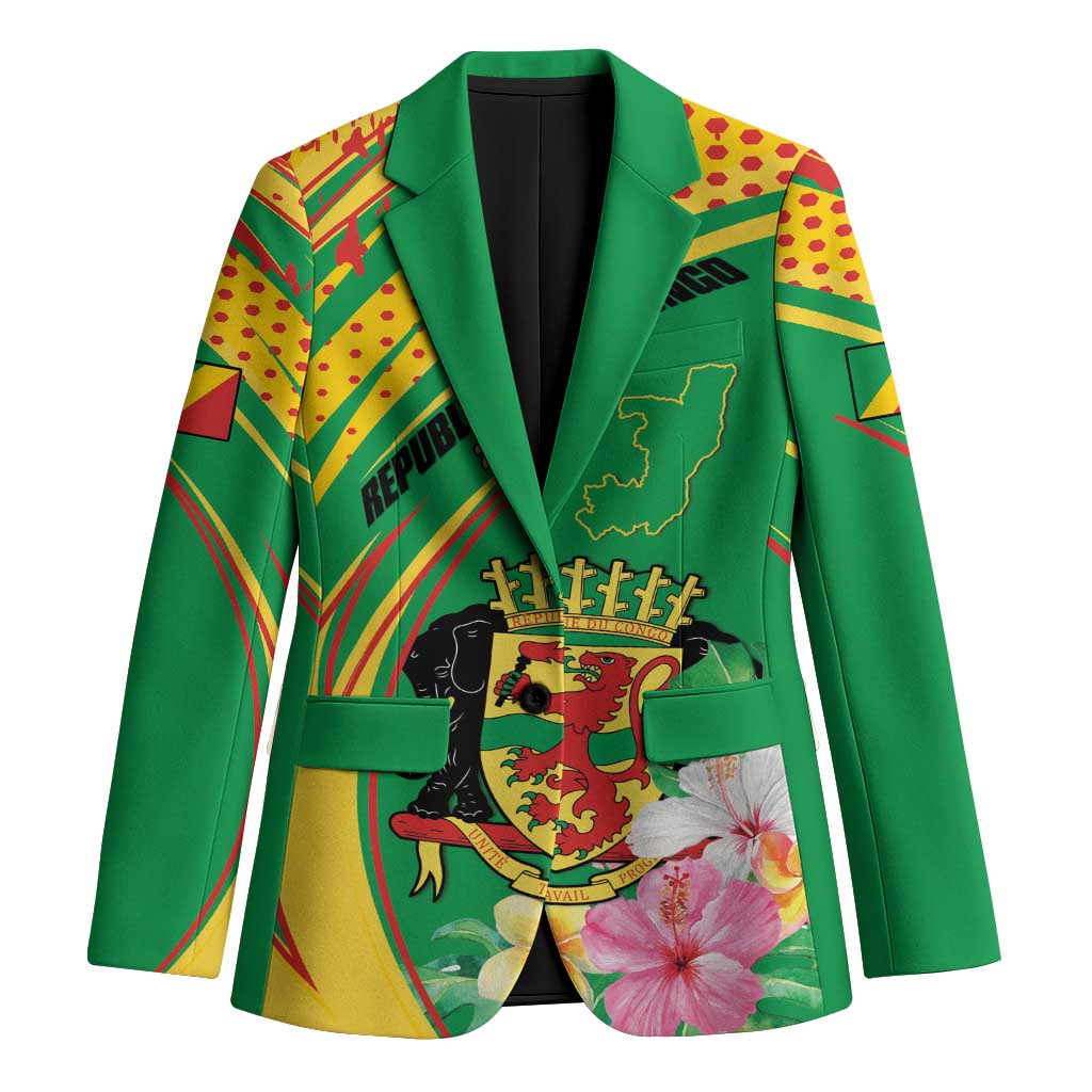 Personalized Congo Republic Day Blazer Coat Of Arms With Tropical Flower - Wonder Print Shop