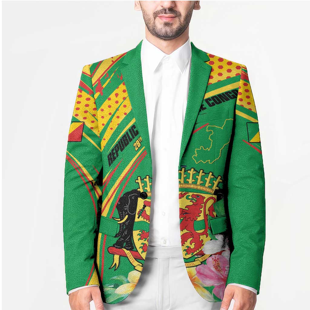Personalized Congo Republic Day Blazer Coat Of Arms With Tropical Flower - Wonder Print Shop