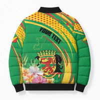 Personalized Congo Republic Day Bomber Puffer Jacket Coat Of Arms With Tropical Flower - Wonder Print Shop