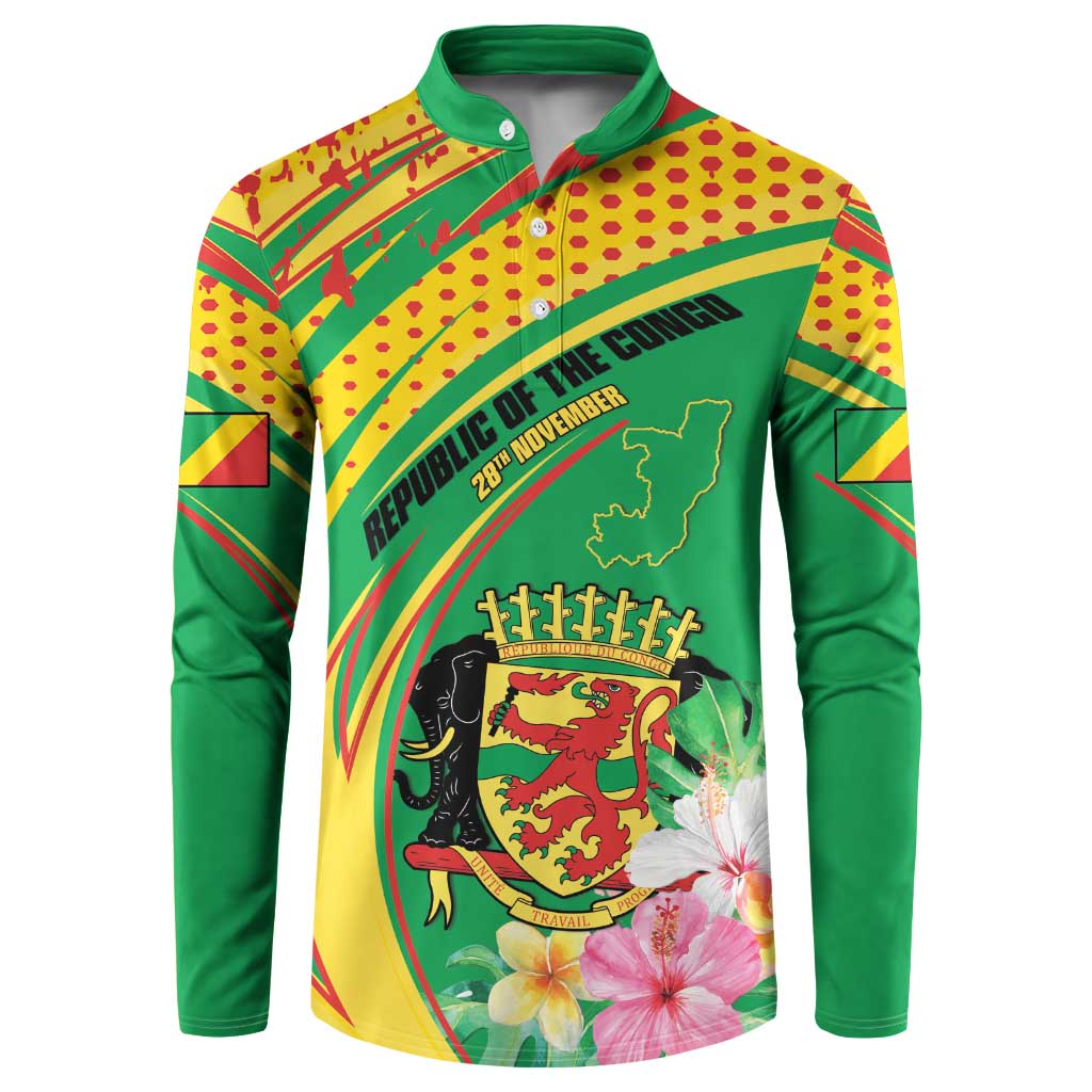 Personalized Congo Republic Day Button Sweatshirt Coat Of Arms With Tropical Flower - Wonder Print Shop