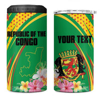Personalized Congo Republic Day 4 in 1 Can Cooler Tumbler Coat Of Arms With Tropical Flower - Wonder Print Shop