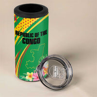 Personalized Congo Republic Day 4 in 1 Can Cooler Tumbler Coat Of Arms With Tropical Flower - Wonder Print Shop