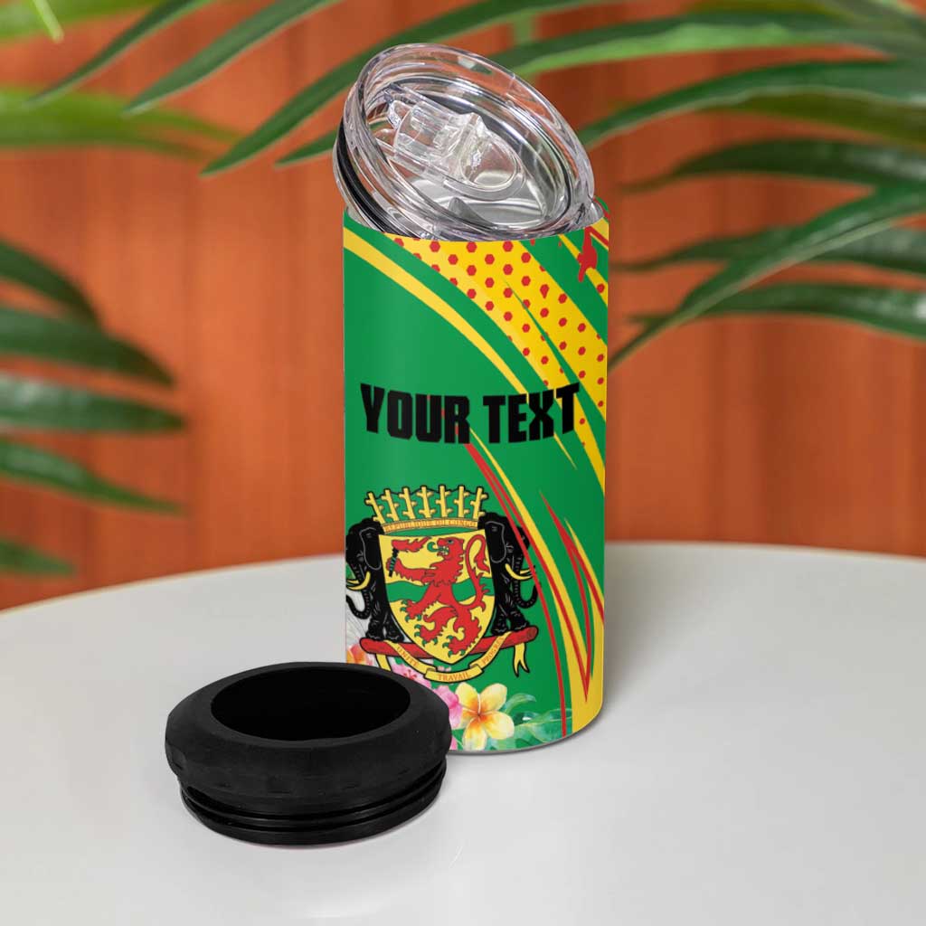 Personalized Congo Republic Day 4 in 1 Can Cooler Tumbler Coat Of Arms With Tropical Flower - Wonder Print Shop