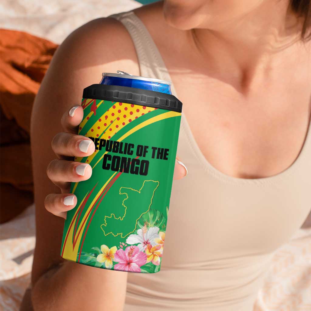 Personalized Congo Republic Day 4 in 1 Can Cooler Tumbler Coat Of Arms With Tropical Flower - Wonder Print Shop