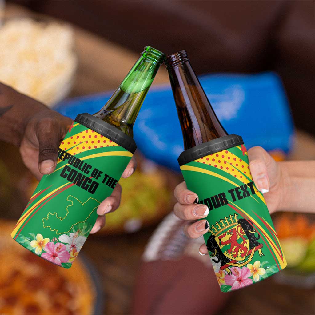 Personalized Congo Republic Day 4 in 1 Can Cooler Tumbler Coat Of Arms With Tropical Flower - Wonder Print Shop