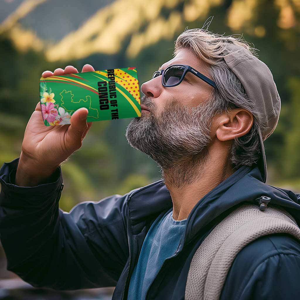 Personalized Congo Republic Day 4 in 1 Can Cooler Tumbler Coat Of Arms With Tropical Flower - Wonder Print Shop