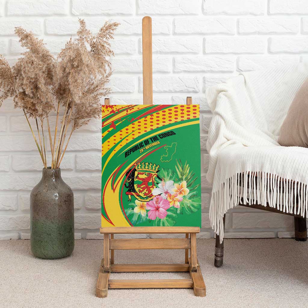 Congo Republic Day Canvas Wall Art Coat Of Arms With Tropical Flower - Wonder Print Shop