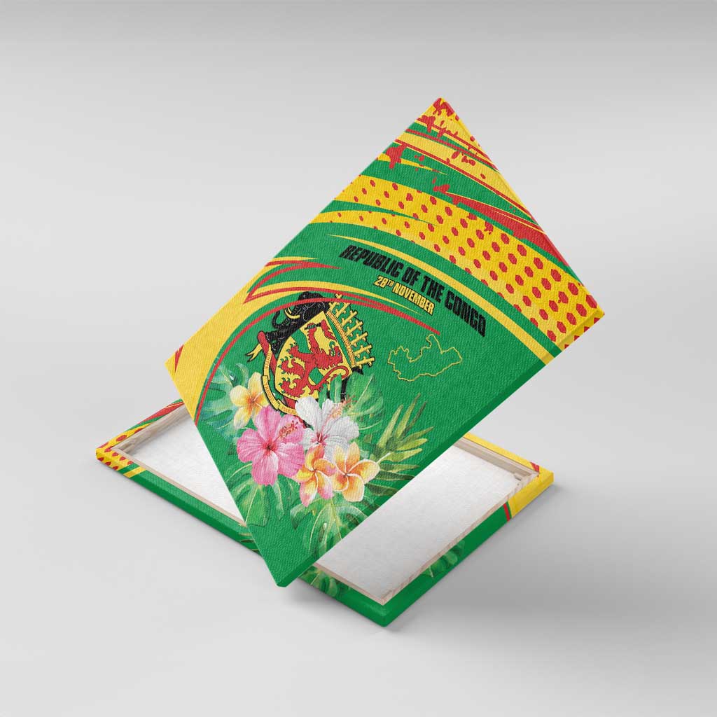 Congo Republic Day Canvas Wall Art Coat Of Arms With Tropical Flower - Wonder Print Shop
