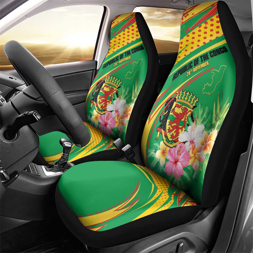 Congo Republic Day Car Seat Cover Coat Of Arms With Tropical Flower - Wonder Print Shop
