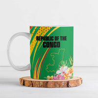 Personalized Congo Republic Day Ceramic Mug Coat Of Arms With Tropical Flower - Wonder Print Shop