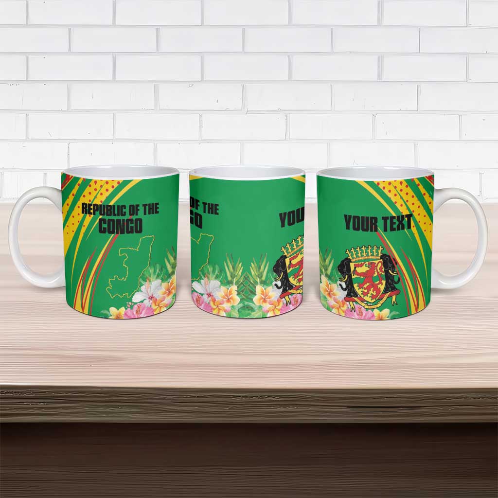 Personalized Congo Republic Day Ceramic Mug Coat Of Arms With Tropical Flower - Wonder Print Shop
