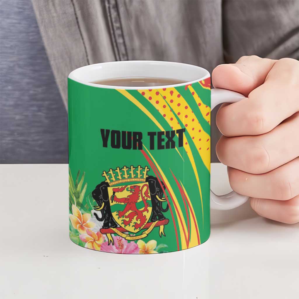Personalized Congo Republic Day Ceramic Mug Coat Of Arms With Tropical Flower - Wonder Print Shop
