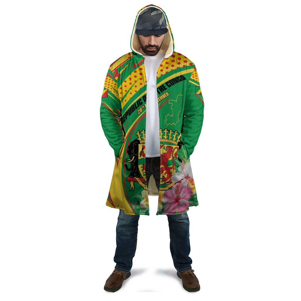 Personalized Congo Republic Day Cloak Coat Of Arms With Tropical Flower - Wonder Print Shop
