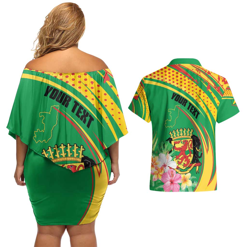 Personalized Congo Republic Day Couples Matching Off Shoulder Short Dress and Hawaiian Shirt Coat Of Arms With Tropical Flower - Wonder Print Shop