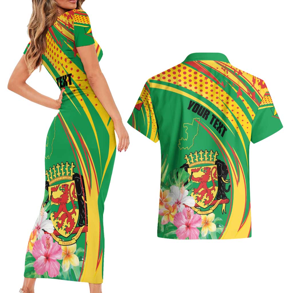 Personalized Congo Republic Day Couples Matching Short Sleeve Bodycon Dress and Hawaiian Shirt Coat Of Arms With Tropical Flower - Wonder Print Shop
