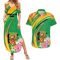 Personalized Congo Republic Day Couples Matching Summer Maxi Dress and Hawaiian Shirt Coat Of Arms With Tropical Flower - Wonder Print Shop