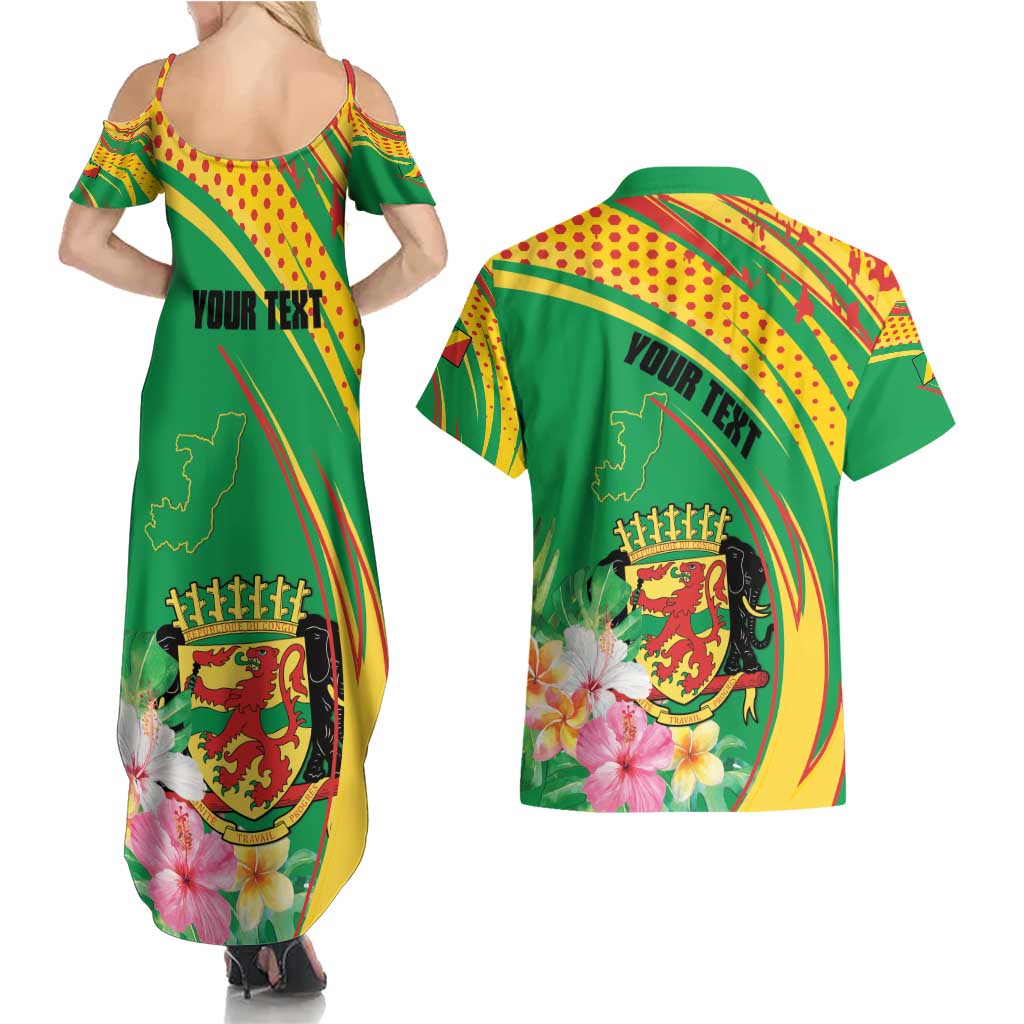 Personalized Congo Republic Day Couples Matching Summer Maxi Dress and Hawaiian Shirt Coat Of Arms With Tropical Flower - Wonder Print Shop
