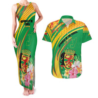 Personalized Congo Republic Day Couples Matching Tank Maxi Dress and Hawaiian Shirt Coat Of Arms With Tropical Flower - Wonder Print Shop