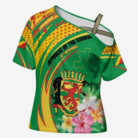 Personalized Congo Republic Day Cross Shoulder Shirt Coat Of Arms With Tropical Flower - Wonder Print Shop