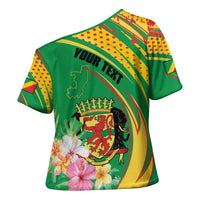 Personalized Congo Republic Day Cross Shoulder Shirt Coat Of Arms With Tropical Flower - Wonder Print Shop