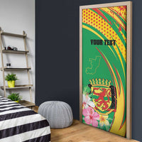 Personalized Congo Republic Day Door Cover Coat Of Arms With Tropical Flower - Wonder Print Shop