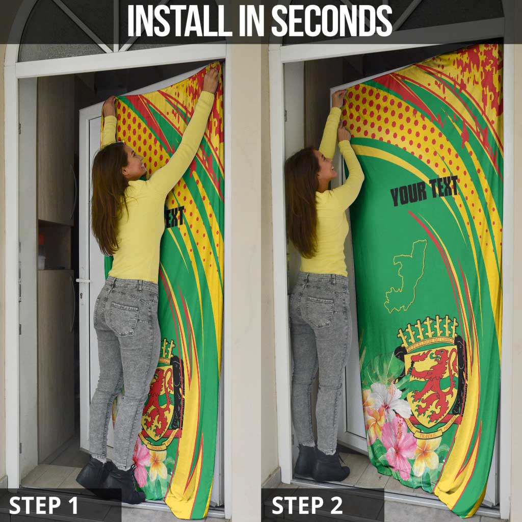 Personalized Congo Republic Day Door Cover Coat Of Arms With Tropical Flower - Wonder Print Shop