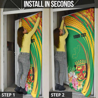 Personalized Congo Republic Day Door Cover Coat Of Arms With Tropical Flower - Wonder Print Shop